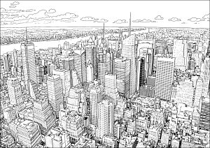 Aerial view with skyscrapers