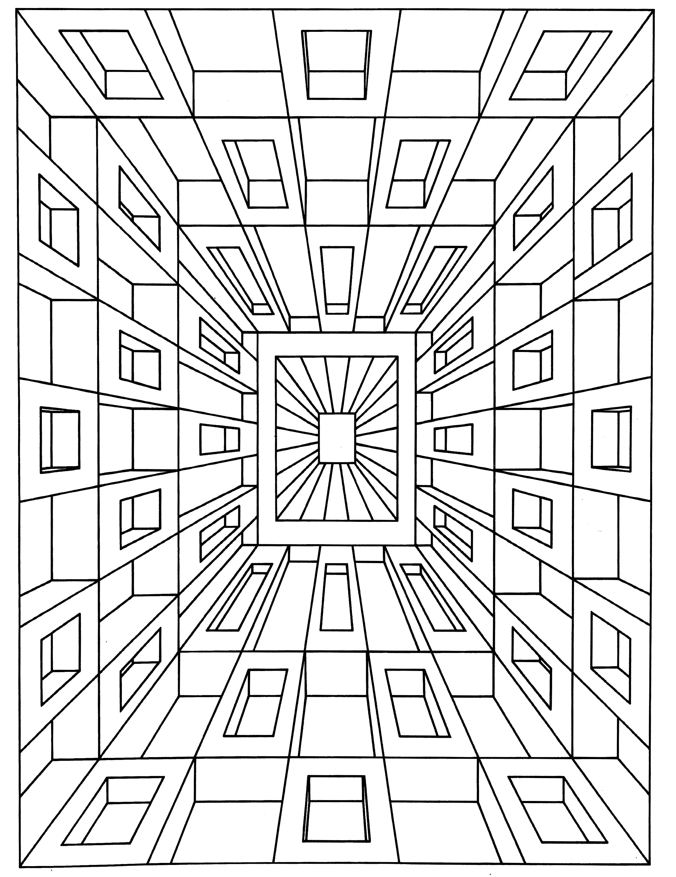 Impression of depth (Printable Optical Illusions (Op Art) Coloring Page for adults)