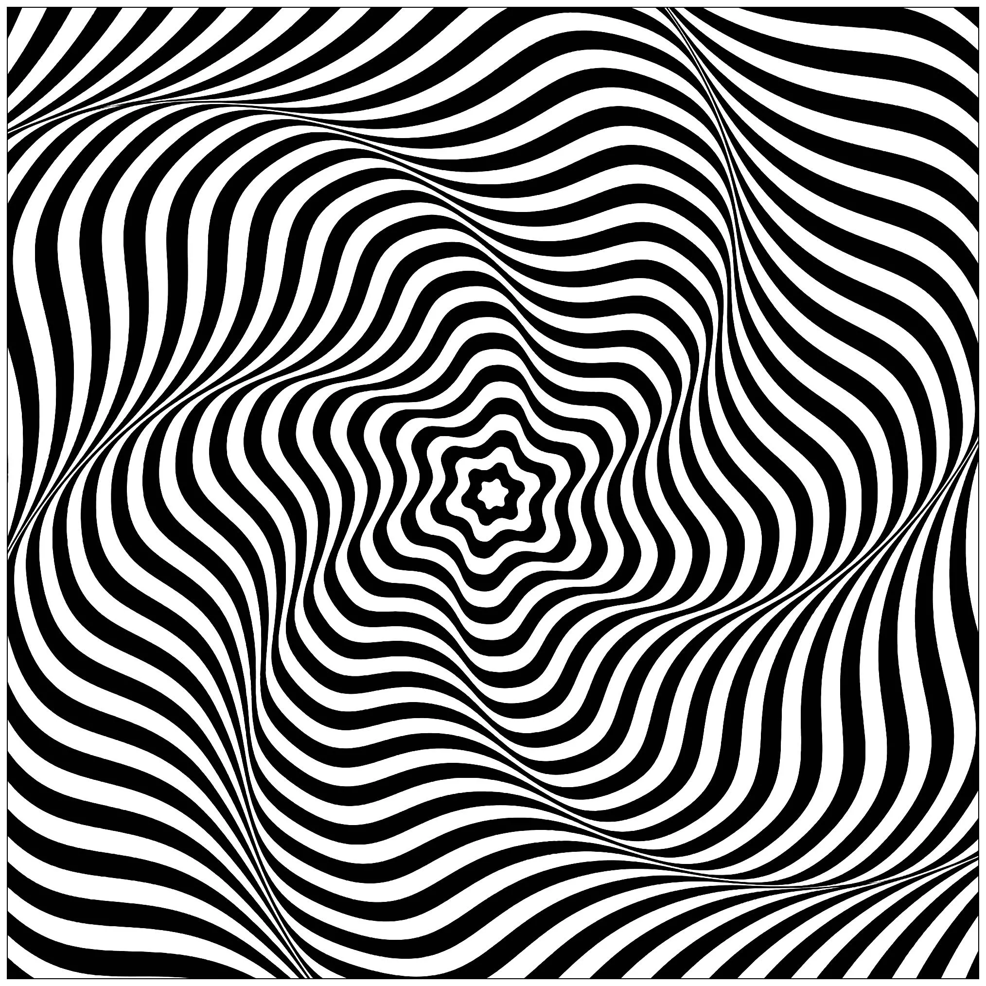 Op art wavy rotary movement (Printable Optical Illusions (Op Art) Coloring Page for adults)