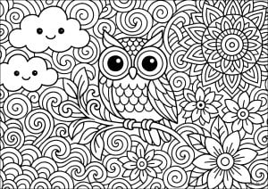 Owl dreaming among the flowers