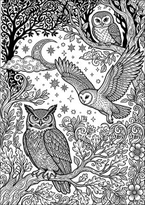 Majestic owls under a starry night