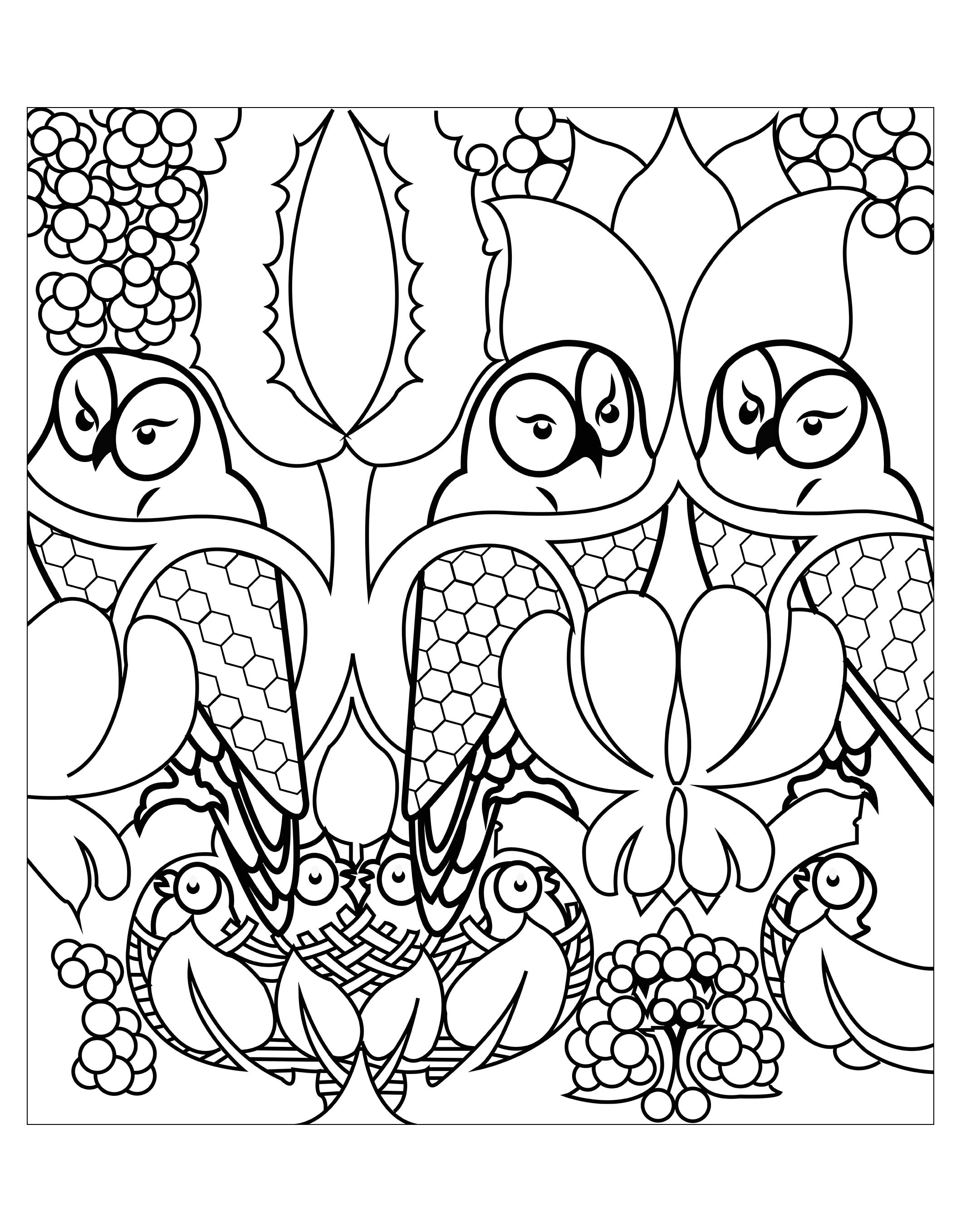 Coloring page inspired by a textile design (CFA Voysey, England, 1897), Artist : Caillou