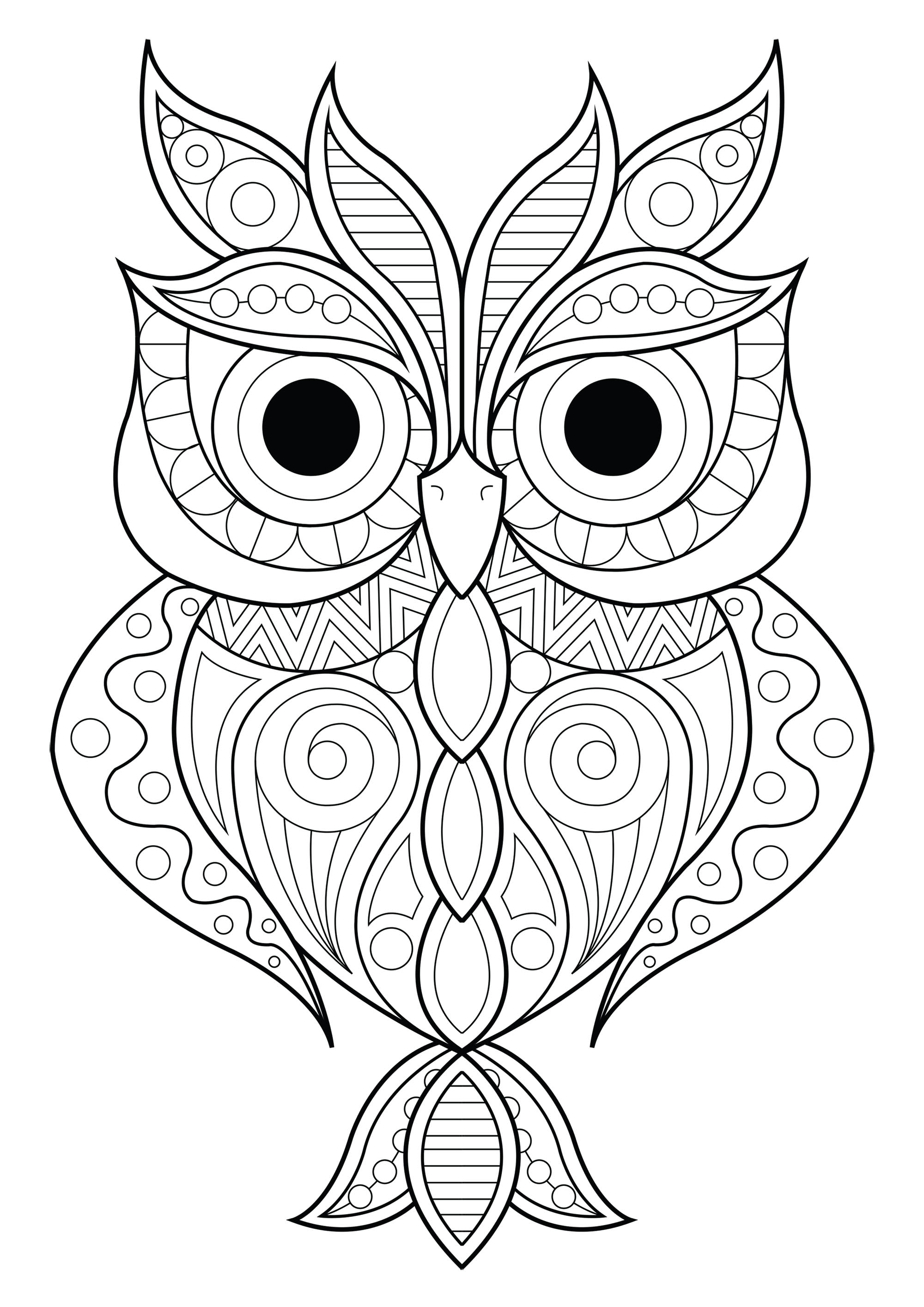 Owl simple patterns - 2 - Owls Adult Coloring Pages