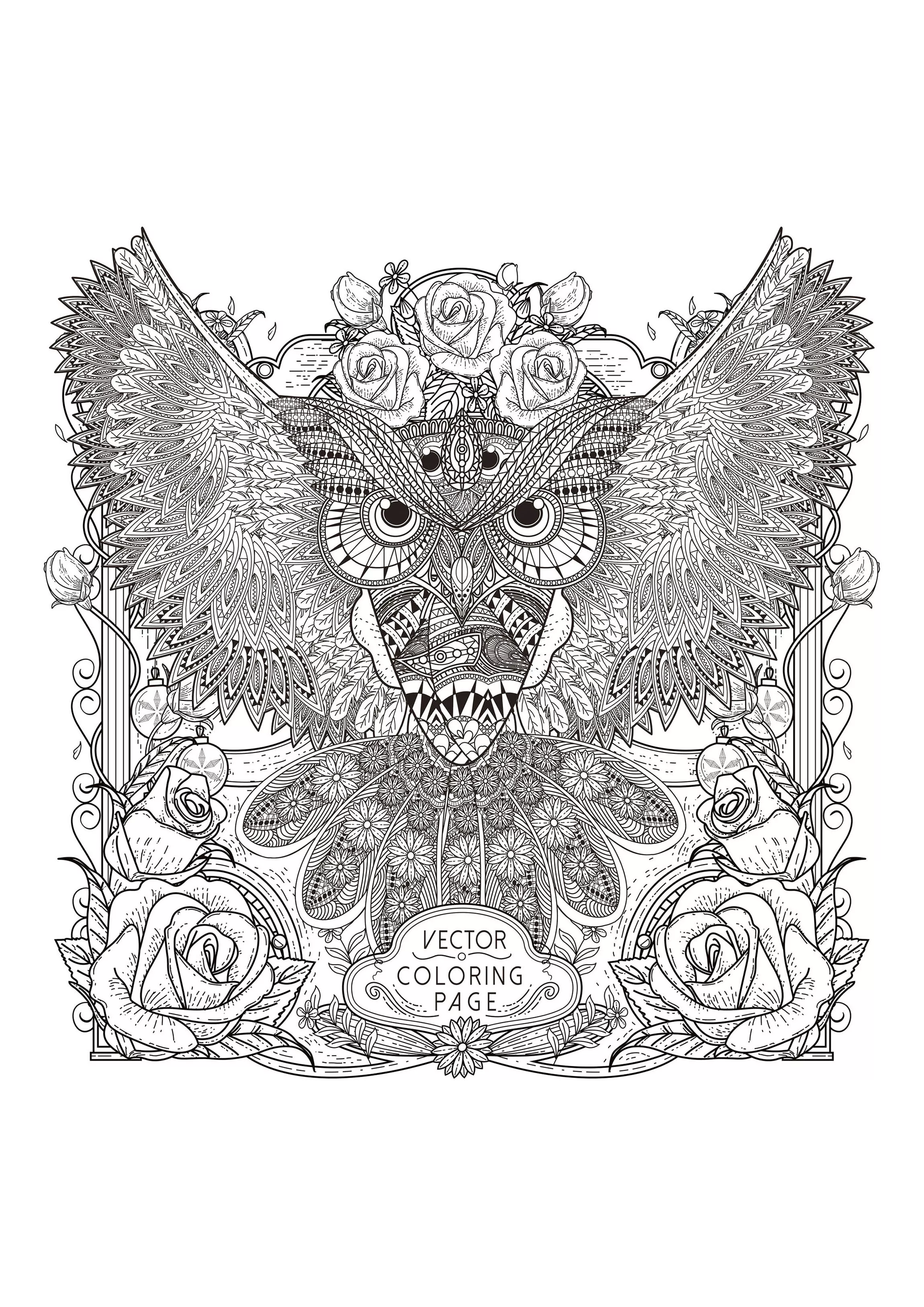 Owl with intricate patterns (Printable Coloring Page for adults)