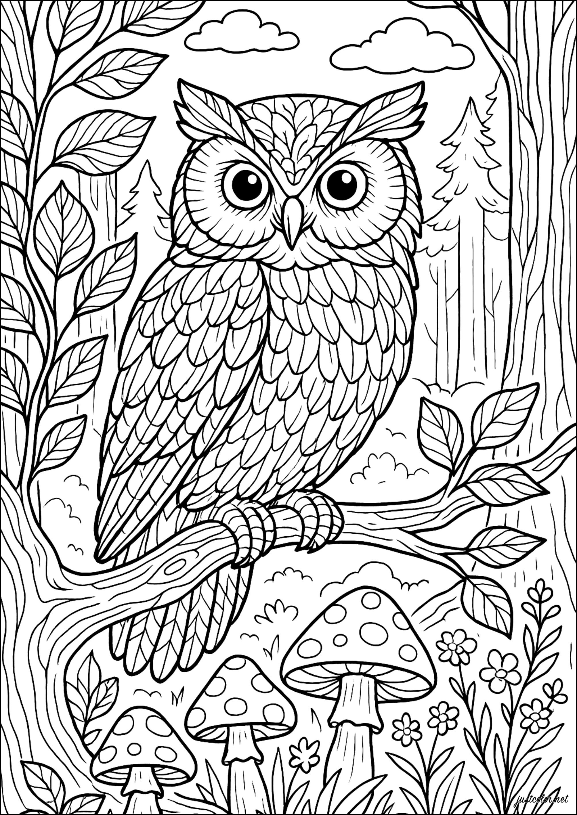 The Guardian of the Enchanted Forest (Printable Owl Coloring Page for adults)