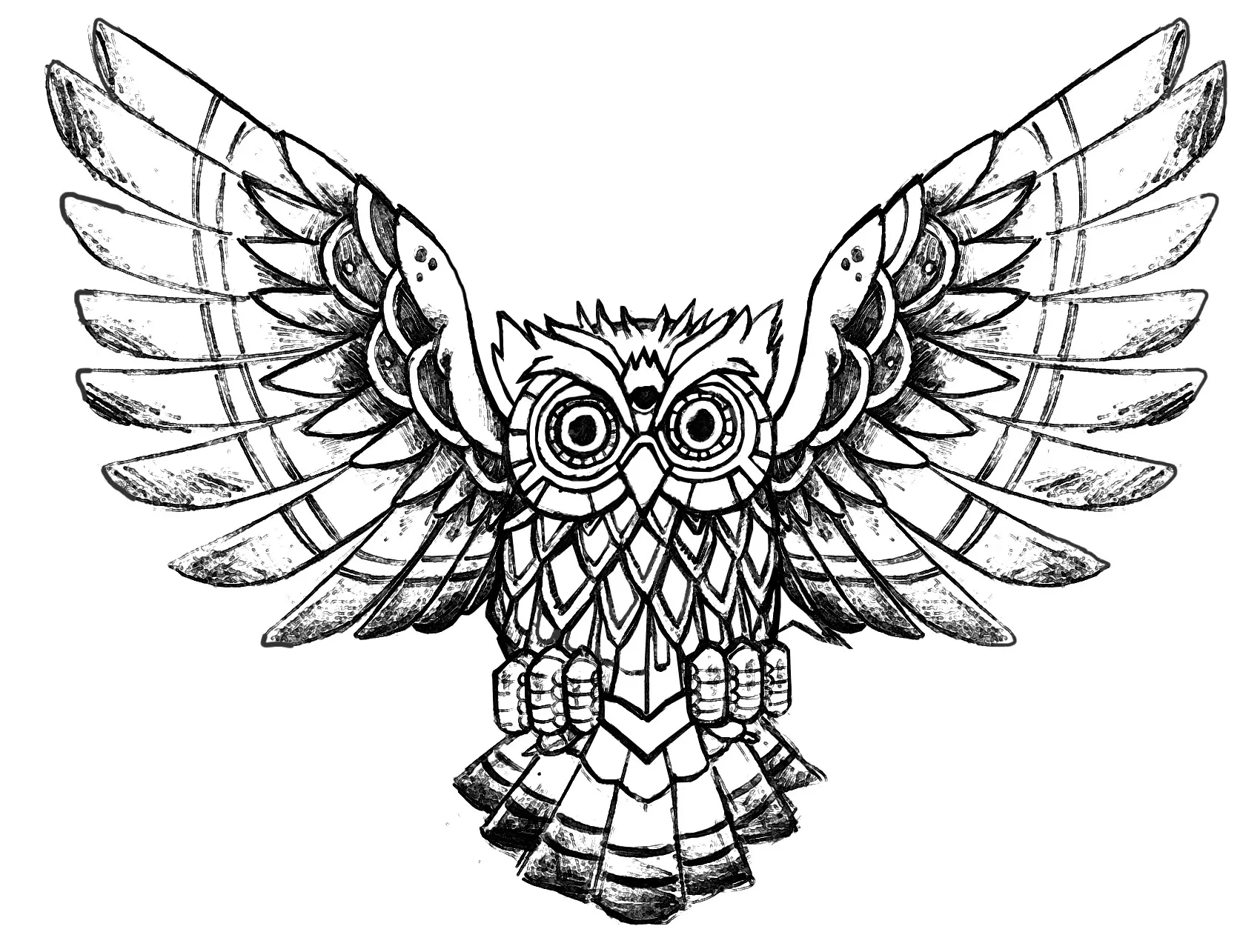 Owl raw drawing (Printable Coloring Page for adults)