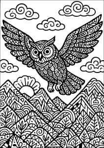 Hibou Voyageur des Cimes (Owl Coloring Page)