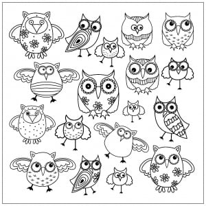 Owls in Doodle style 2 (Coloring Page)