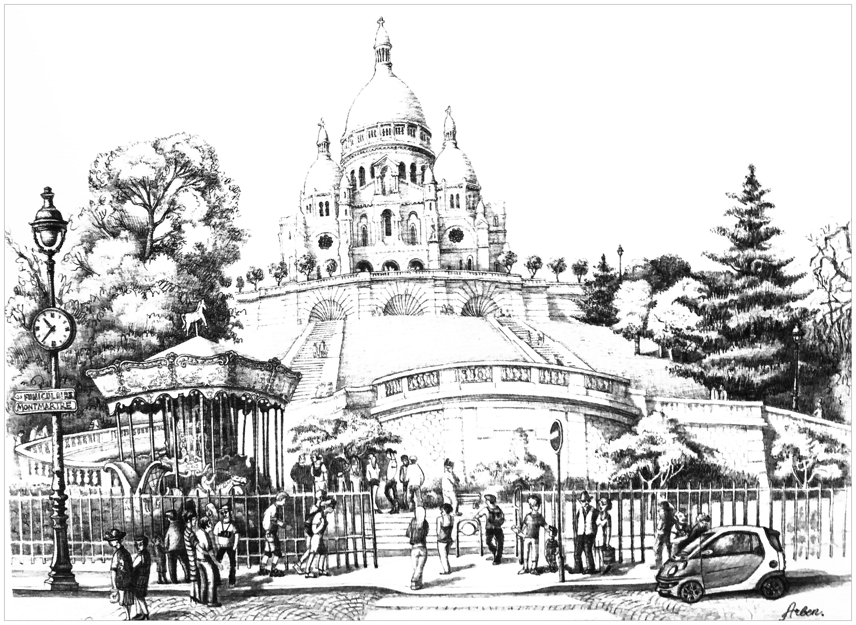 A drawing representing the Basilica of the Sacred Heart of Montmartre in Paris (France), situated at the top of the Butte Montmartre. A drawing sent by a user of the site, thank you :)