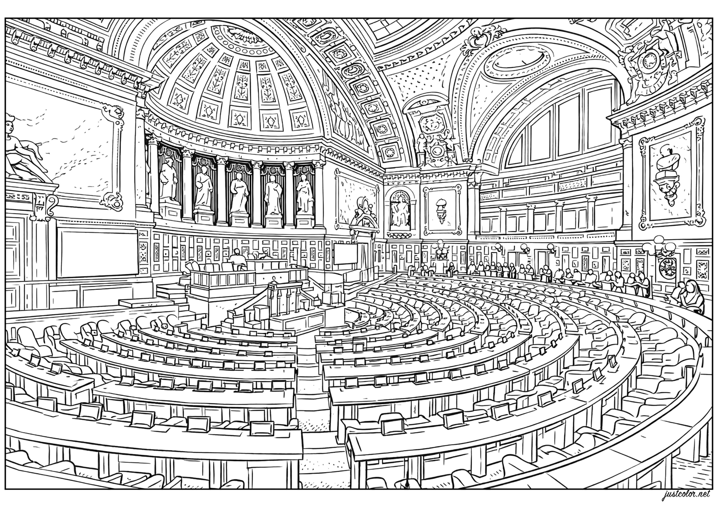 The National Assembly (Printable Paris Coloring Page for adults)