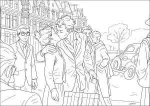 Coloring inspired by the photo "Le Baiser de l'Hôtel de Ville" (The Kiss at City Hall)