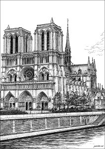 Notre Dame de Paris Cathedral on the banks of the Seine