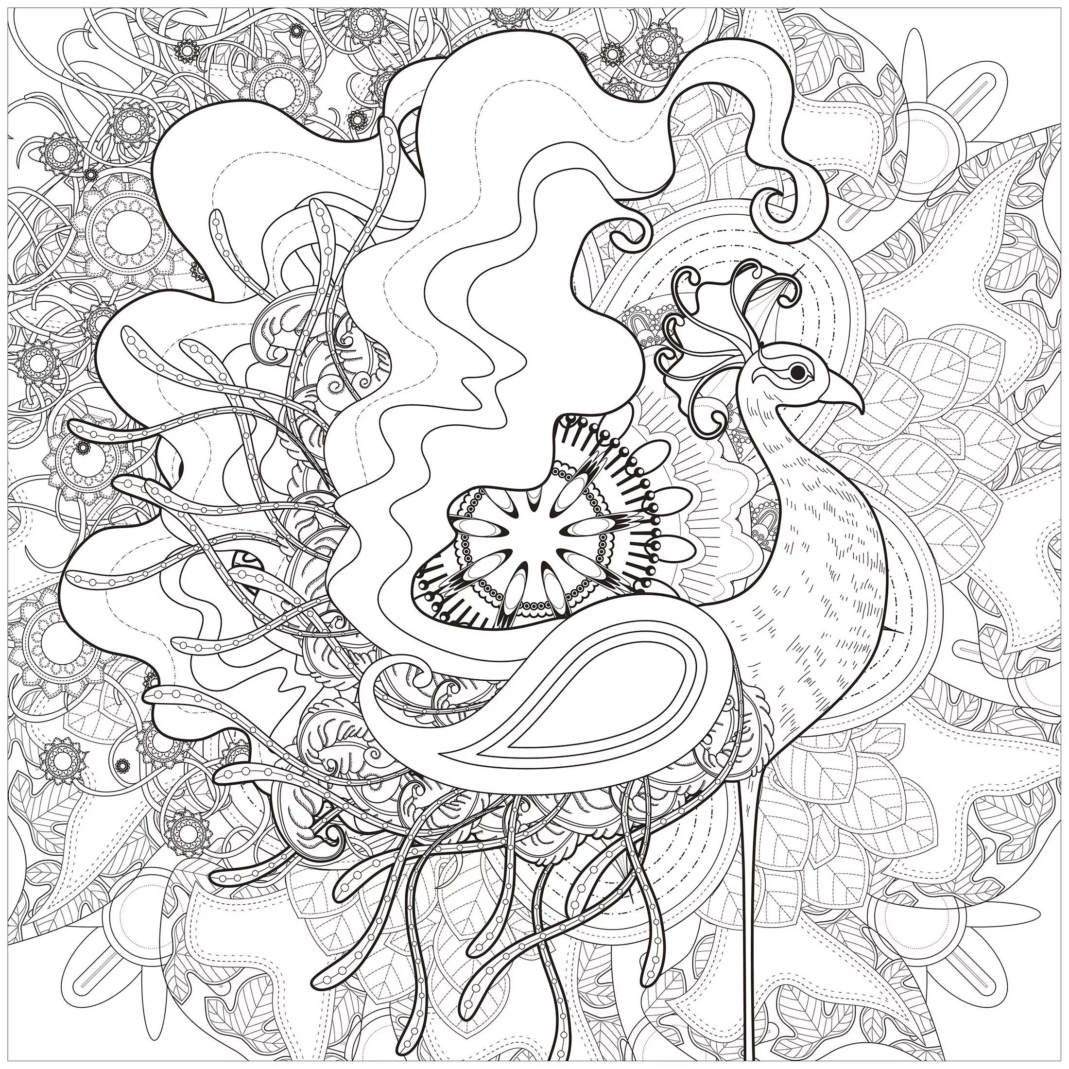 Majestic peacock (Printable Coloring Page for adults)
