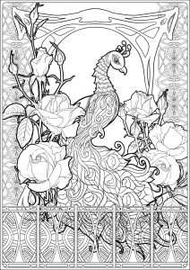 Coloring peacock art deco art nouveau