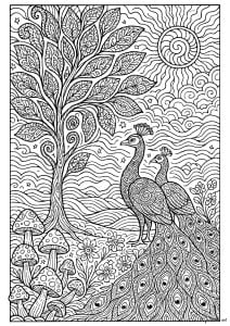 Majestic peacocks in an enchanted garden