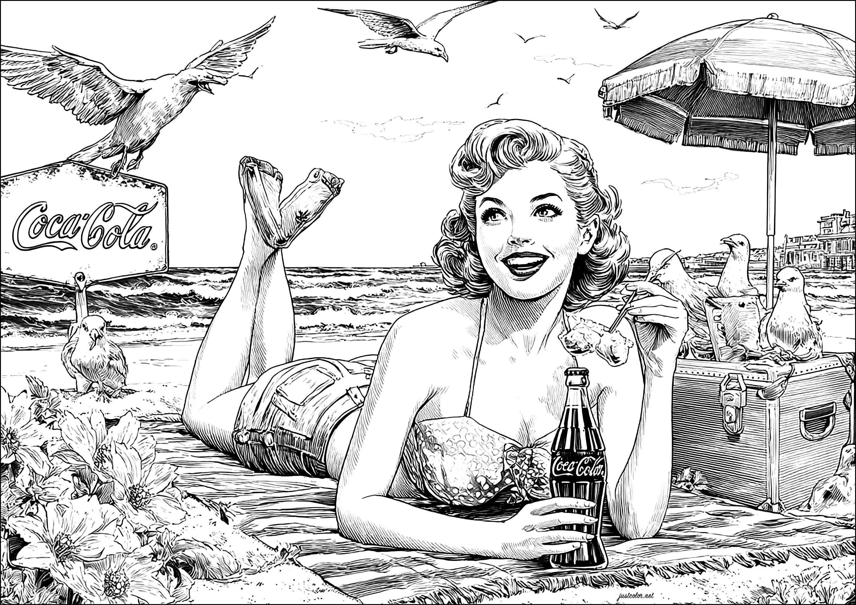 Pinup50s-3313 (Printable 1950s Pin-Up Coloring Page for adults)