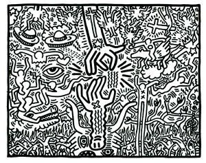 Complex coloring inspired by the universe of Keith Haring