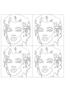 Printable Marylin Monroe Coloring Page for adults : Andy Warhol - Shot Sage Blue Marilyn (four-portrait version)