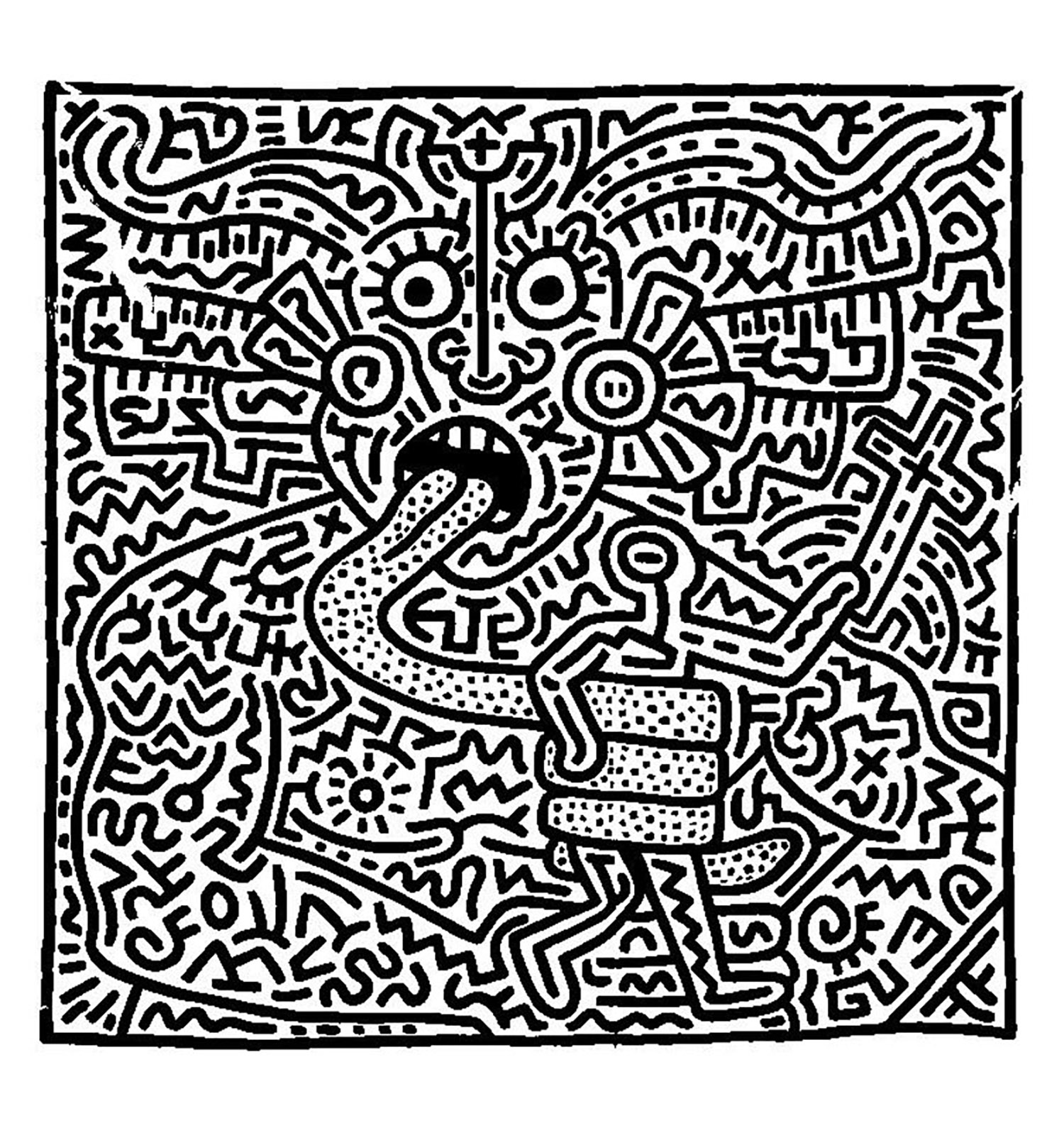 Coloring page created from a Keith Haring painting