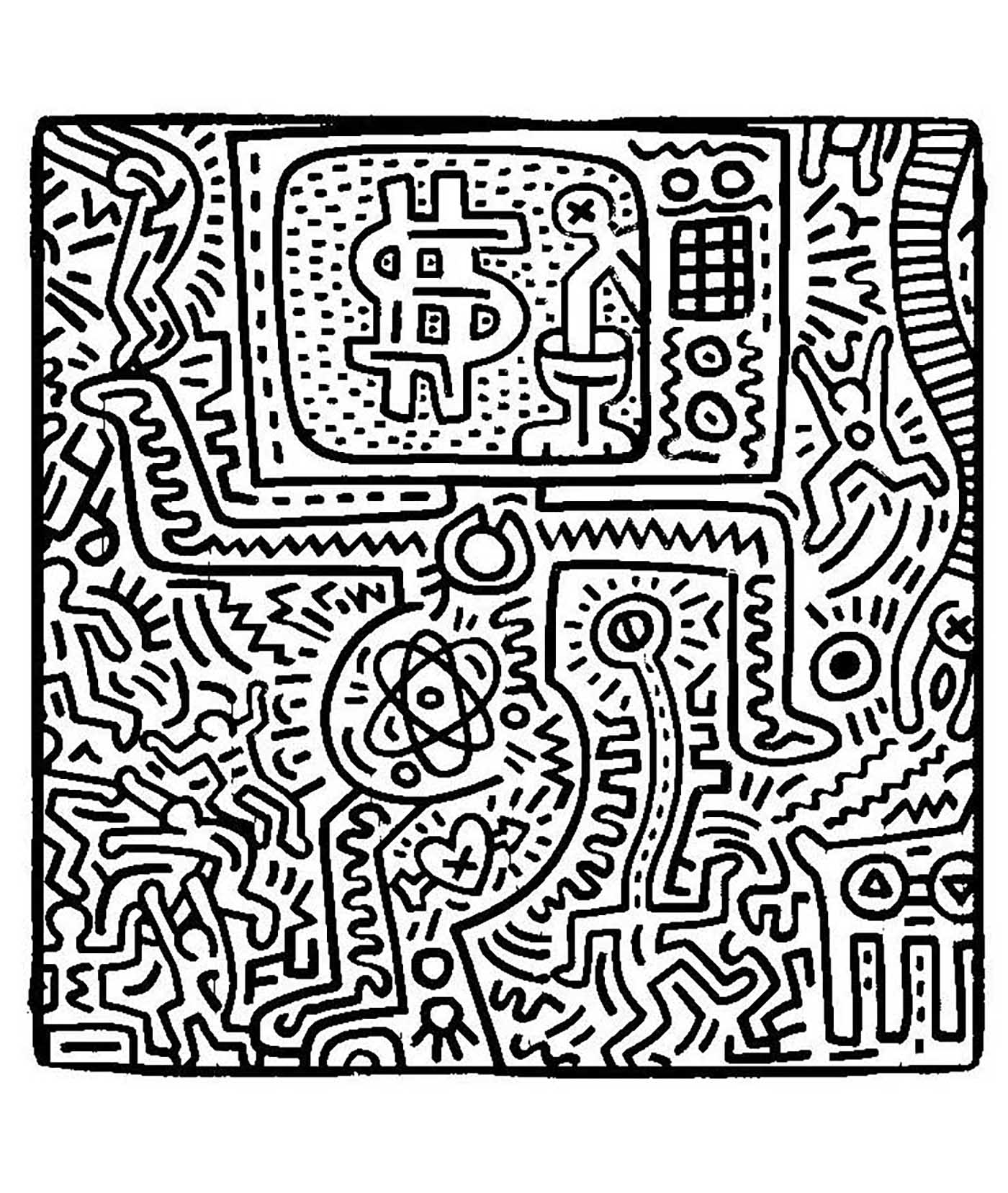 Coloring page created from a Keith Haring painting