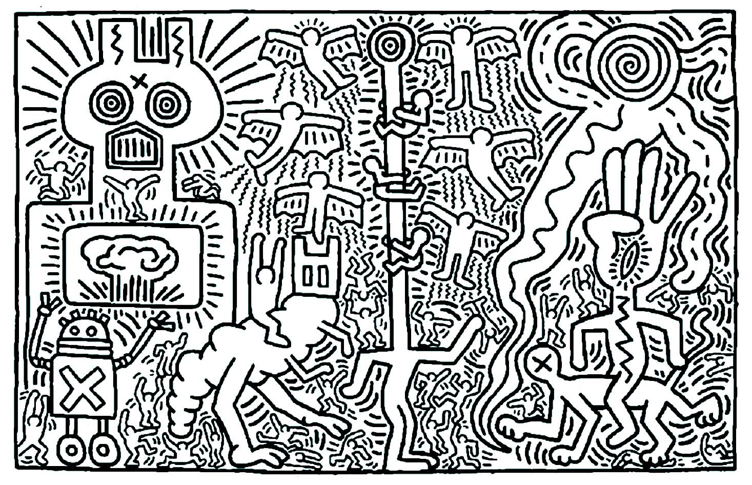 Coloring page created from a Keith Haring painting