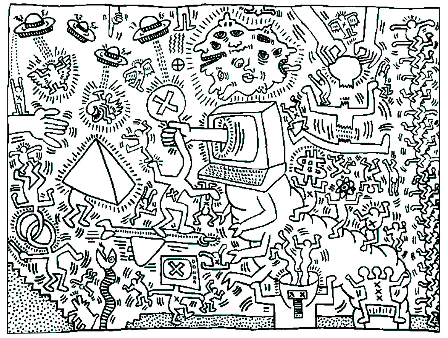 Coloring page created from a Keith Haring painting