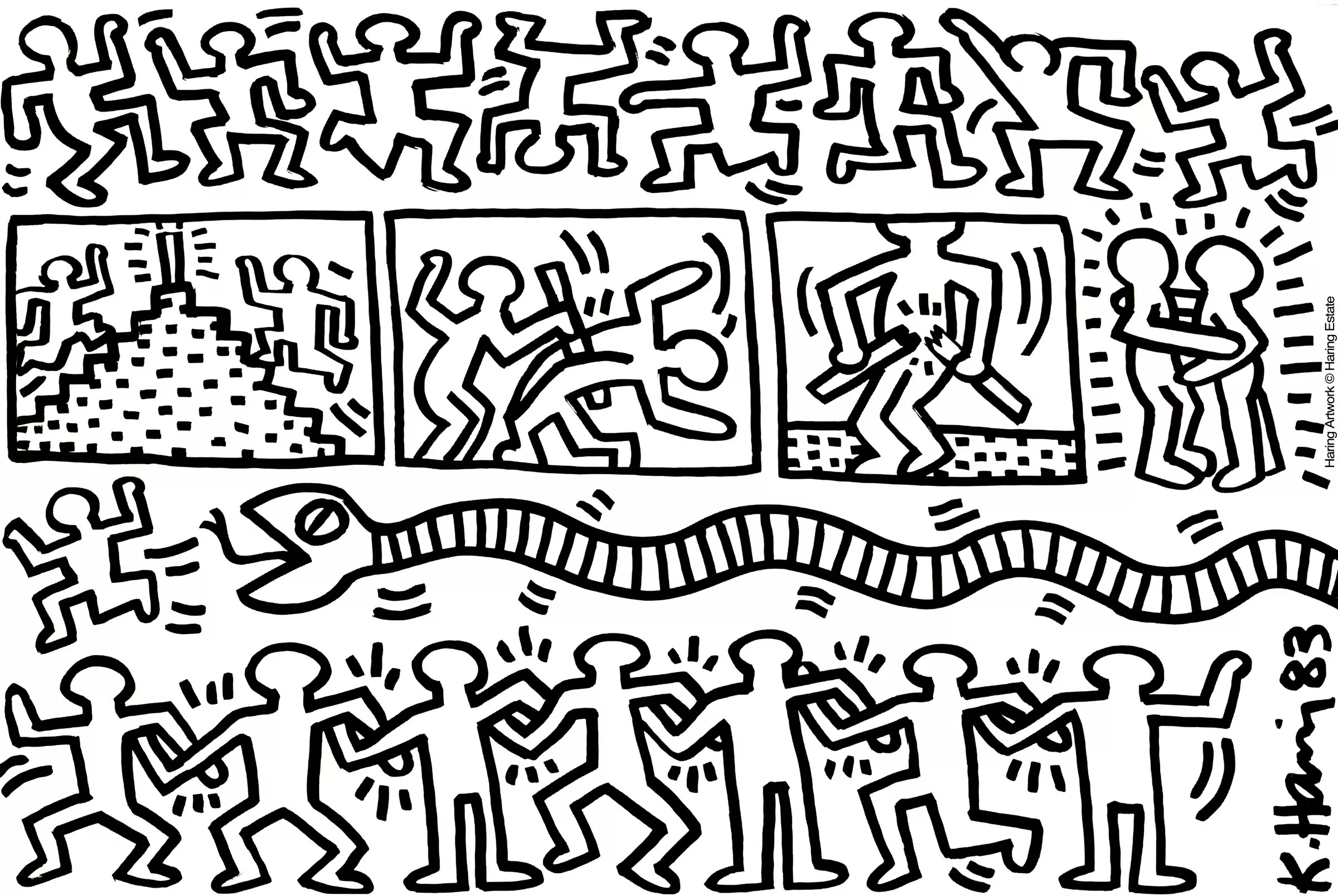 Coloring page created from a Keith Haring painting (Pop Art)