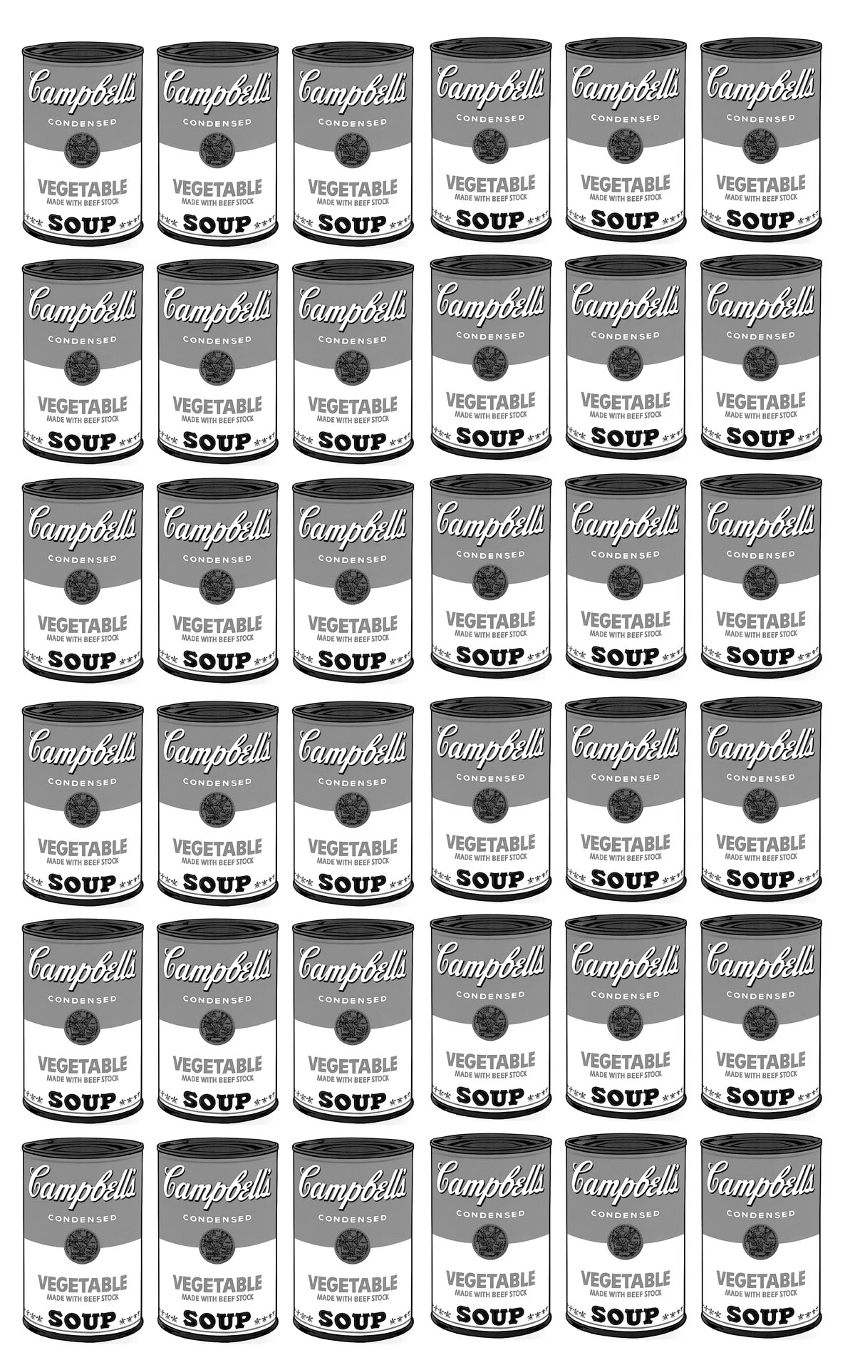 Coloring page inspired by a work by Pop Art artist Andy Warhol : Campbell's Soup Cans