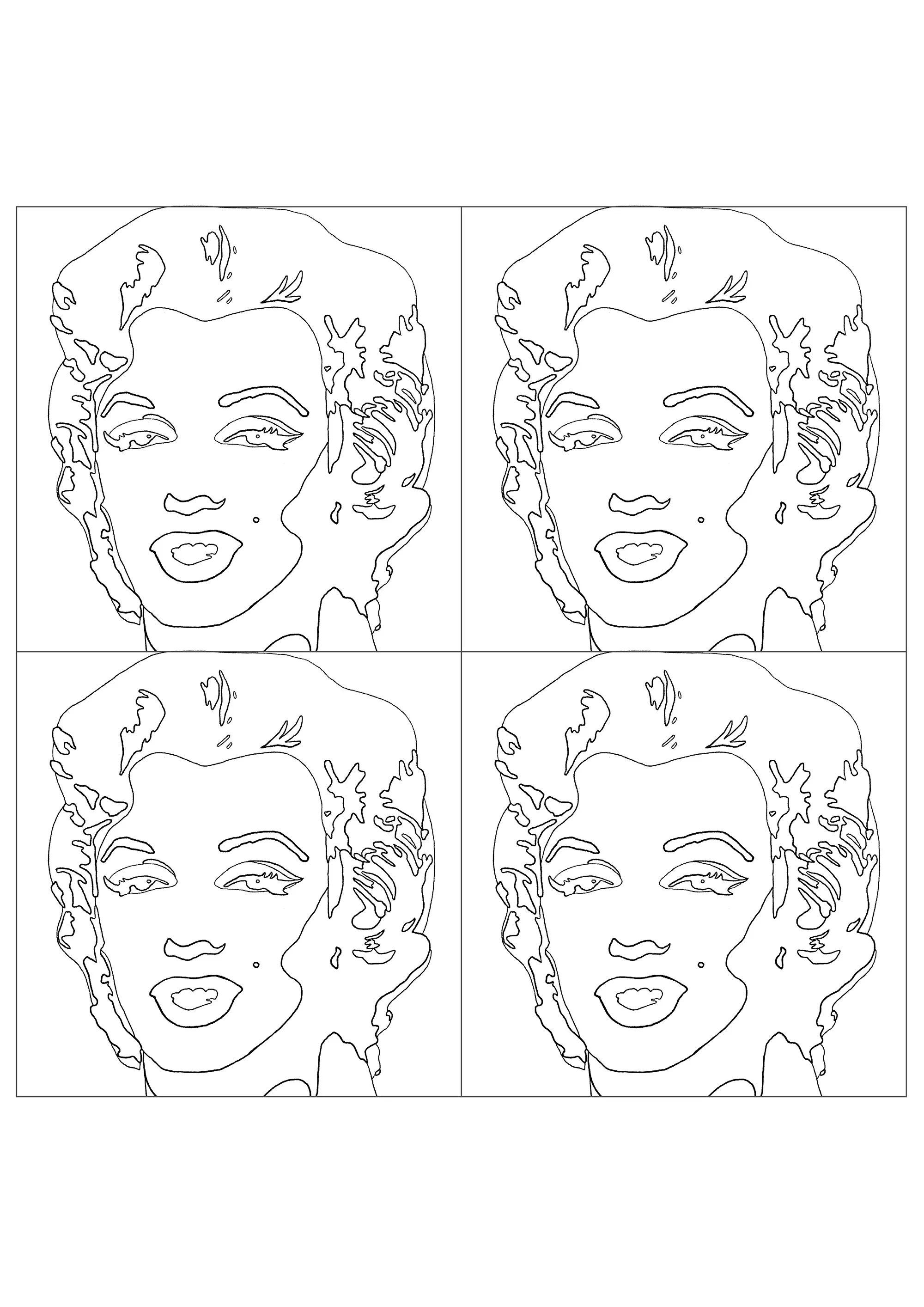 Andy Warhol - Shot Sage Blue Marilyn (four-portrait version) (Printable Pop Art Coloring Page for adults)
