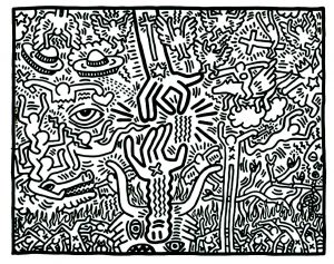 Complex coloring inspired by the universe of Keith Haring