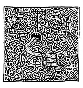 Coloring page created from a Keith Haring painting (Pop Art Coloring Page)