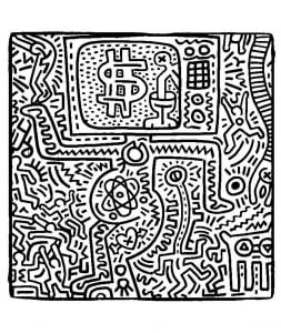 Coloring page created from a Keith Haring painting (Pop Art Coloring Page)
