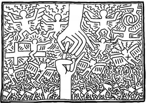 Coloring page created from a Keith Haring painting (Pop Art Coloring Page)