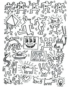 Coloring page created from a Keith Haring painting (Pop Art Coloring Page)