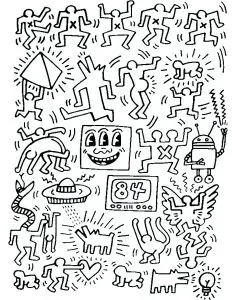 Printable Keith Haring complex coloring sheets for adults
