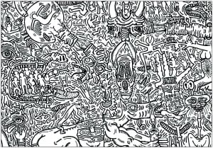 Coloring page created from a Keith Haring painting (Pop Art Coloring Page)