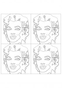 Andy Warhol - Shot Sage Blue Marilyn (four-portrait version) (Pop Art Coloring Page)