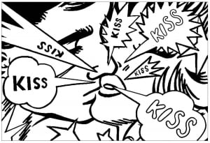 Love Pop Art Coloring page inspired buy Roy Lichtenstein