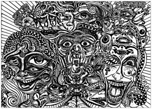 Coloring page psychedelic faces