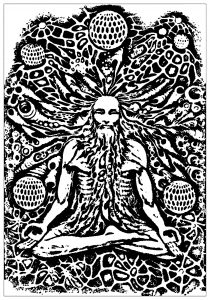 Coloring page psychedelic monk meditation