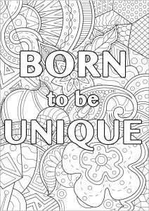 Printable Joy Coloring Page for adults : Born to be unique