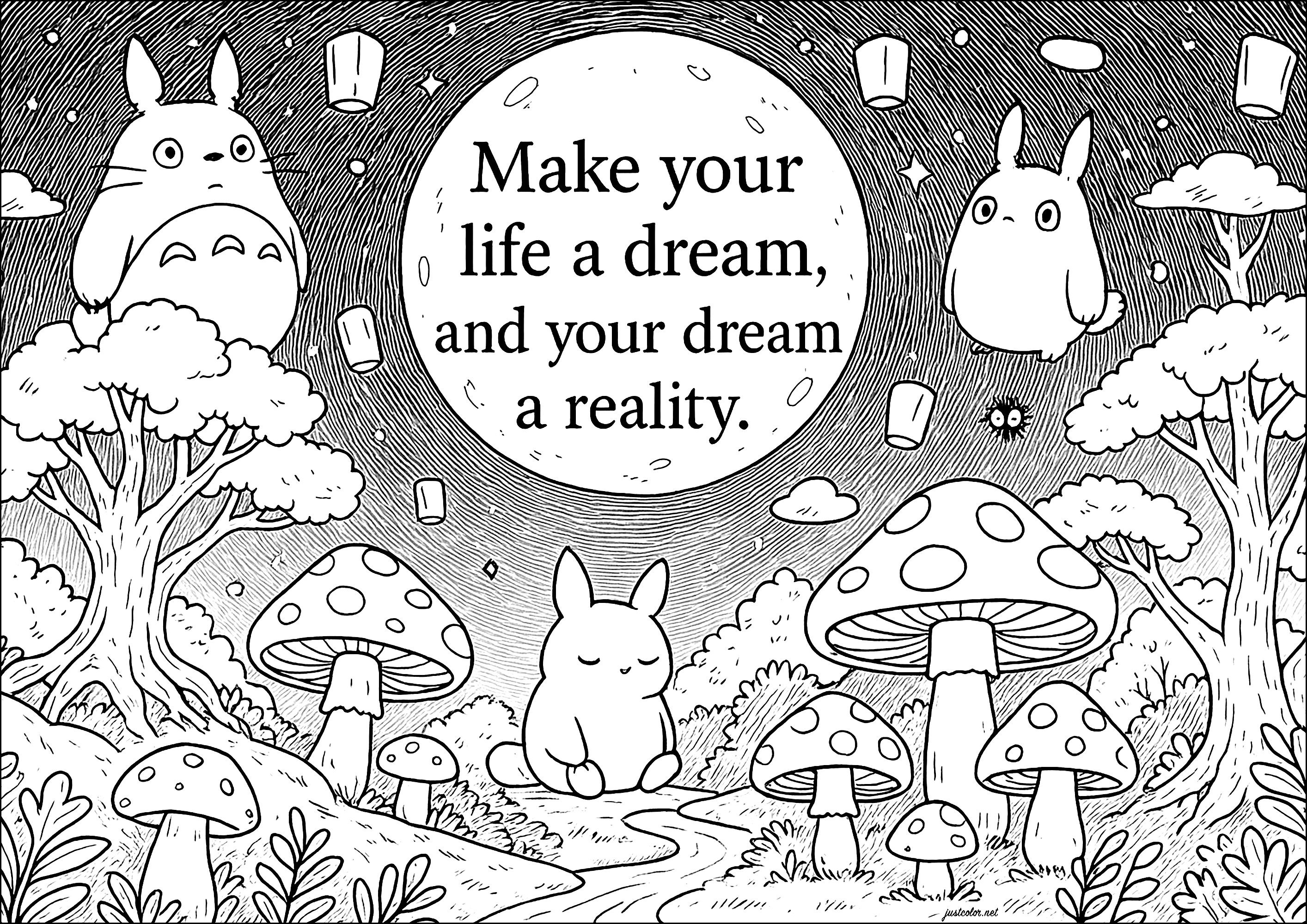Make your life a dream, and your dream a reality (Printable Positive and inspiring quotes Coloring Page for adults)