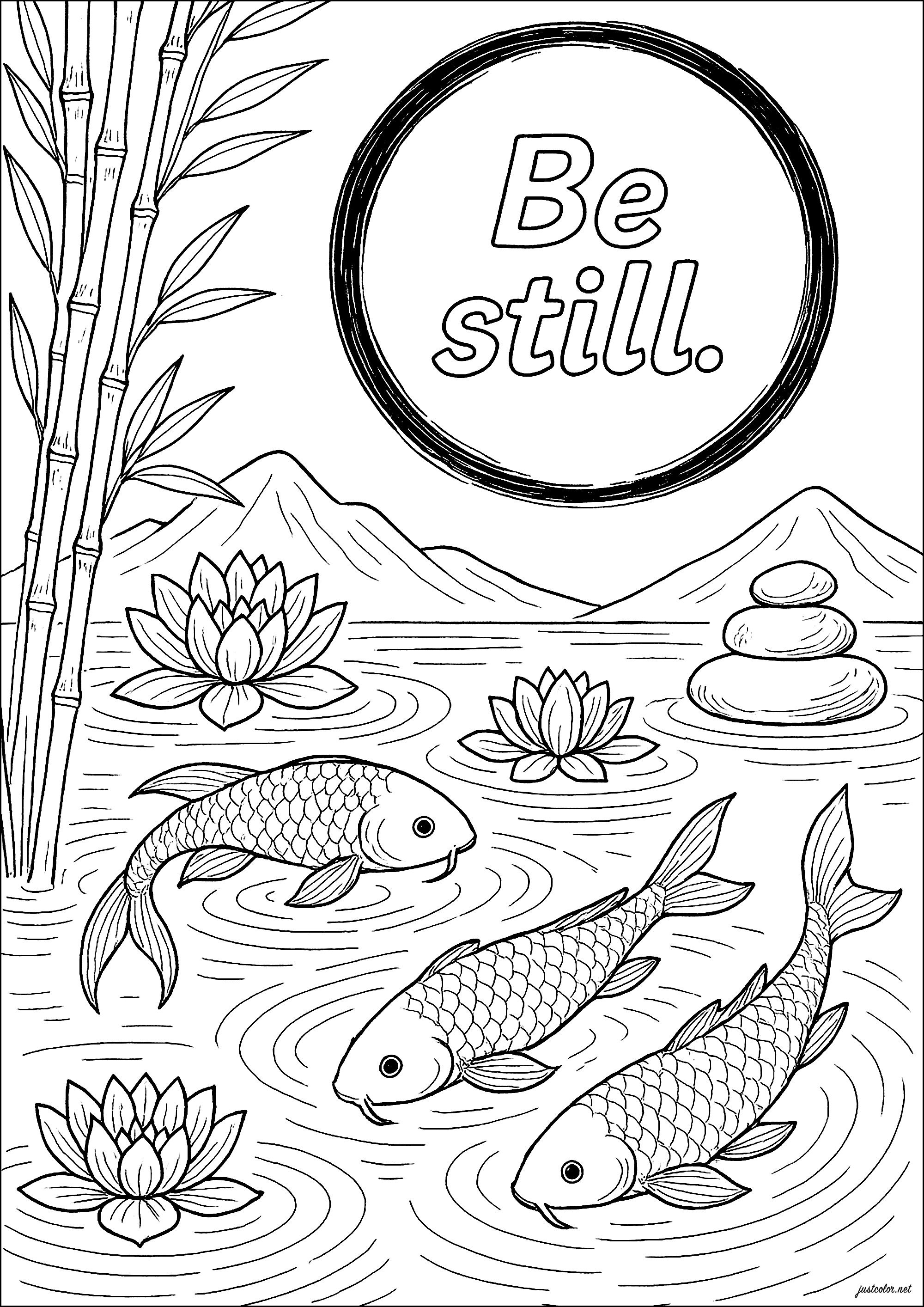 Be Still (Printable Positive and inspiring quotes Coloring Page for adults)