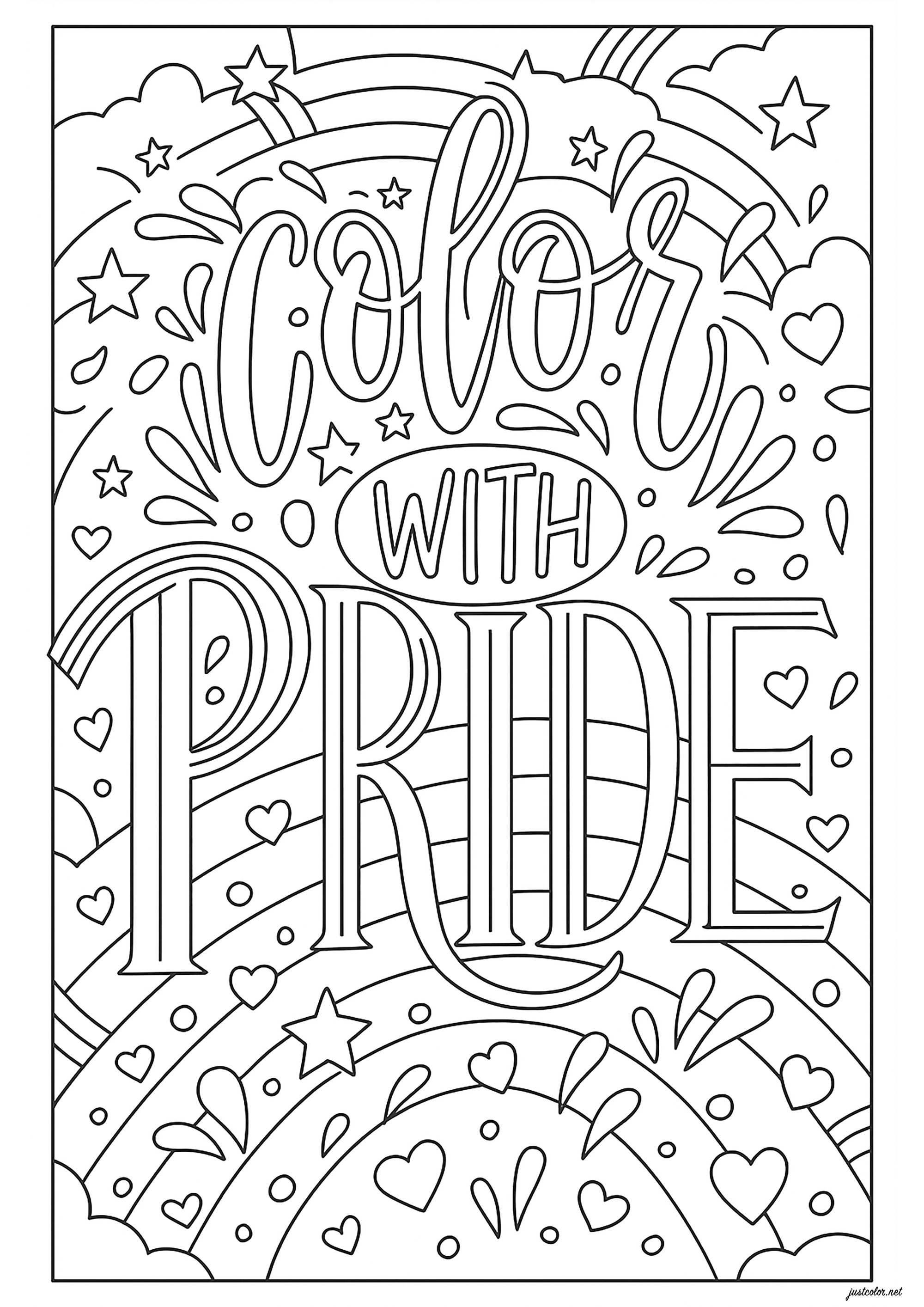 Color with Pride (Printable Positive and inspiring quotes Coloring Page for adults)