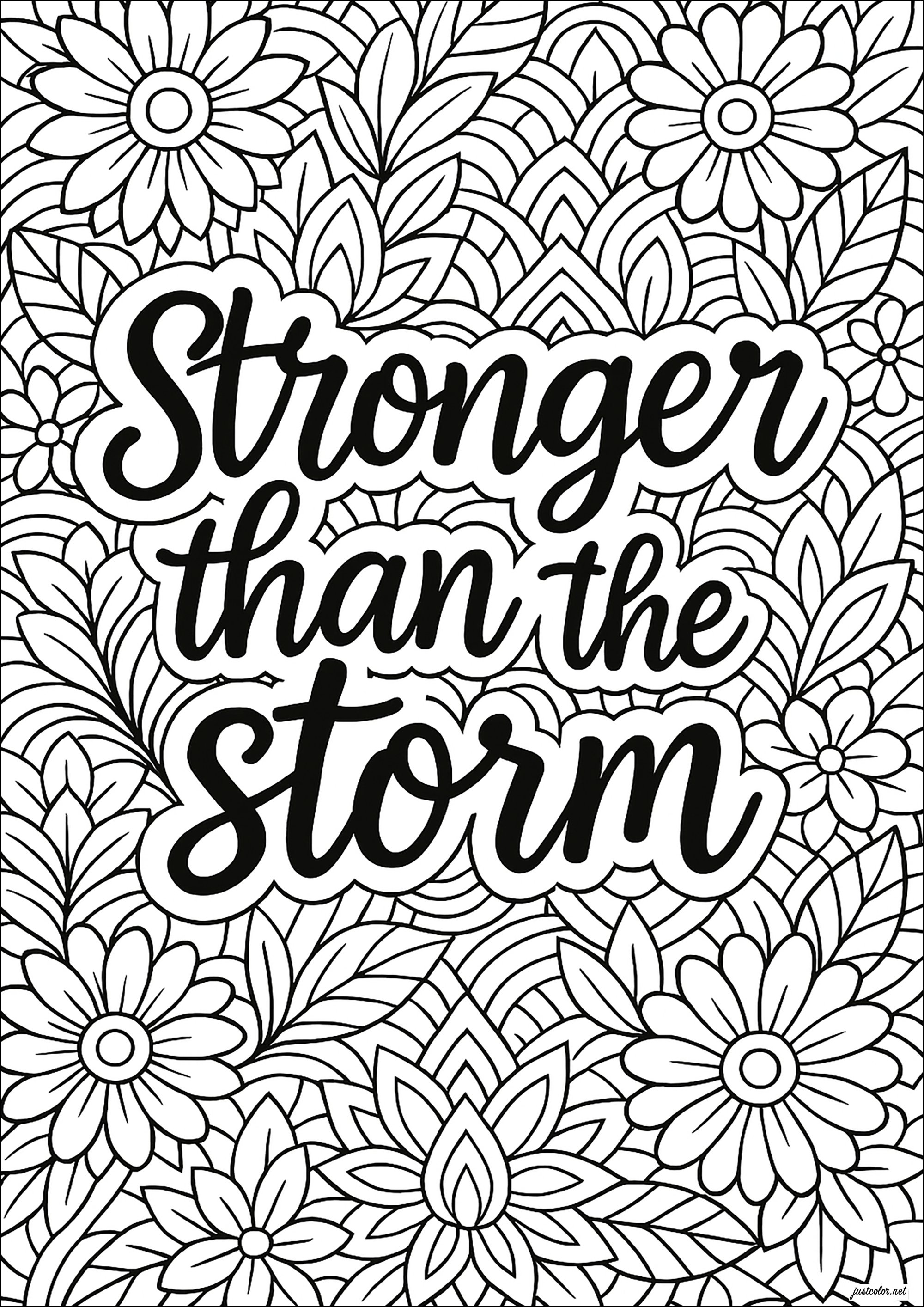 Stronger than the storm - version - 1 (Printable Positive and inspiring quotes Coloring Page for adults)