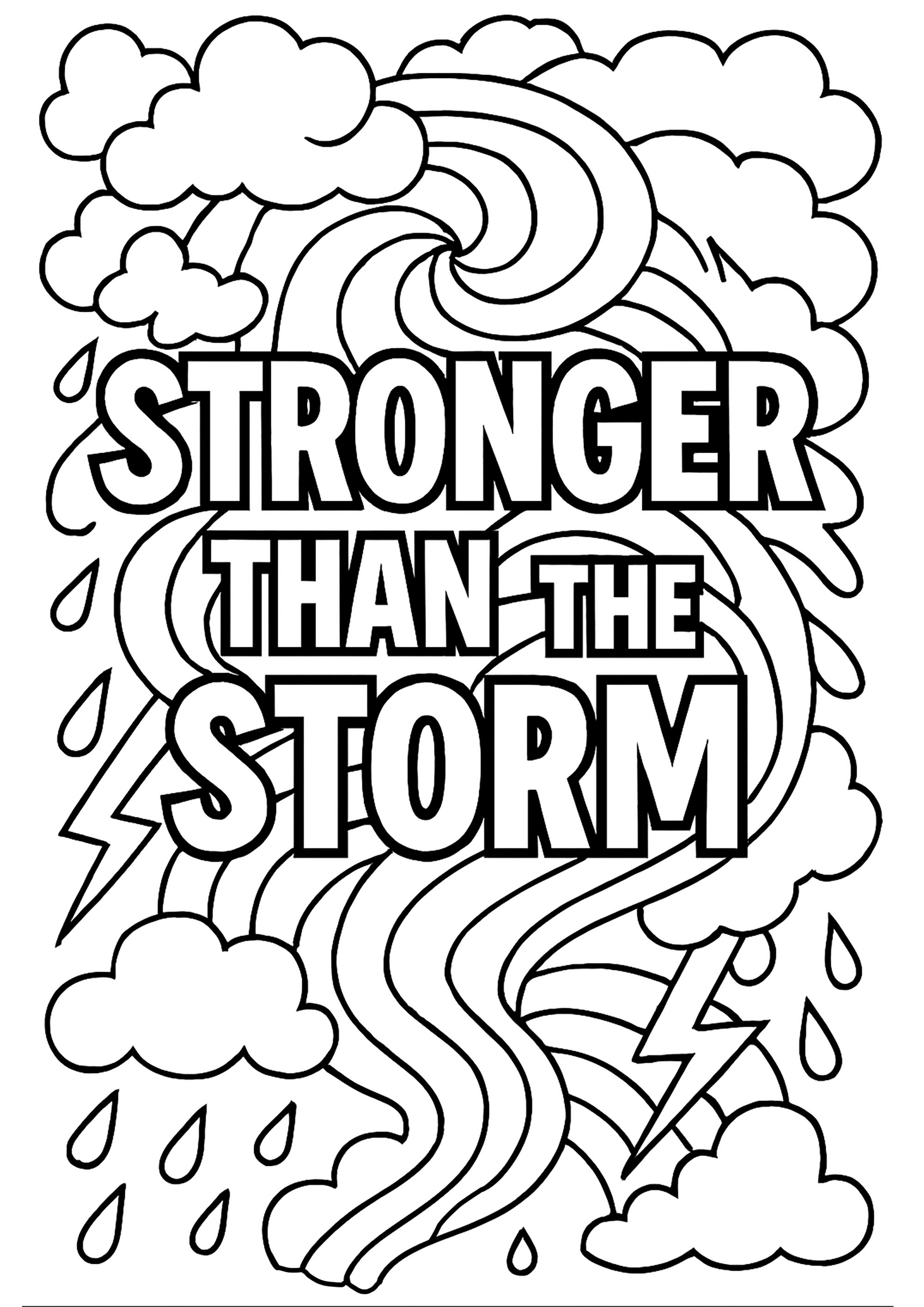 Stronger than the storm - version - 2 (Printable Positive and inspiring quotes Coloring Page for adults)
