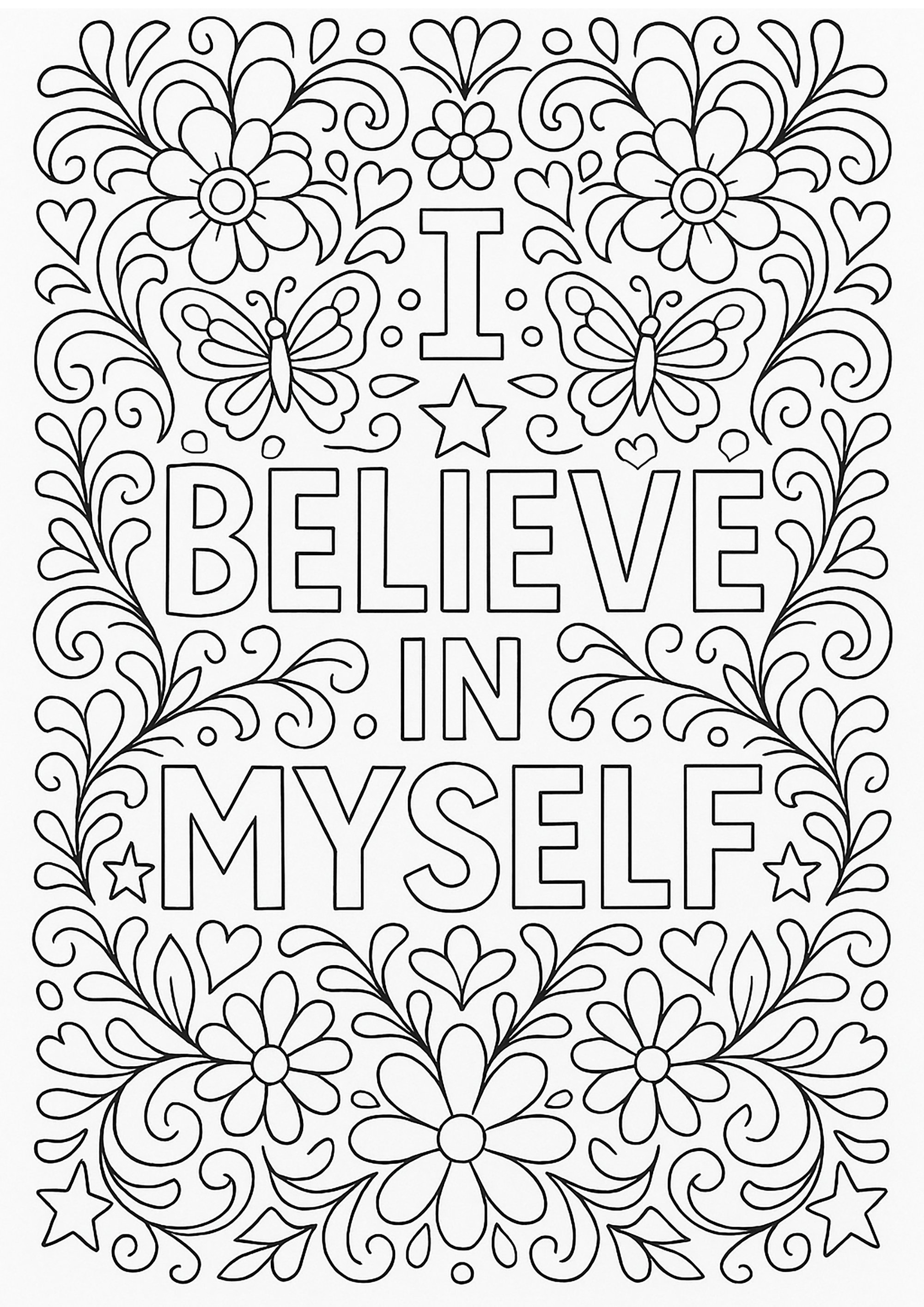 I believe in myself (Printable Positive and inspiring quotes Coloring Page for adults)