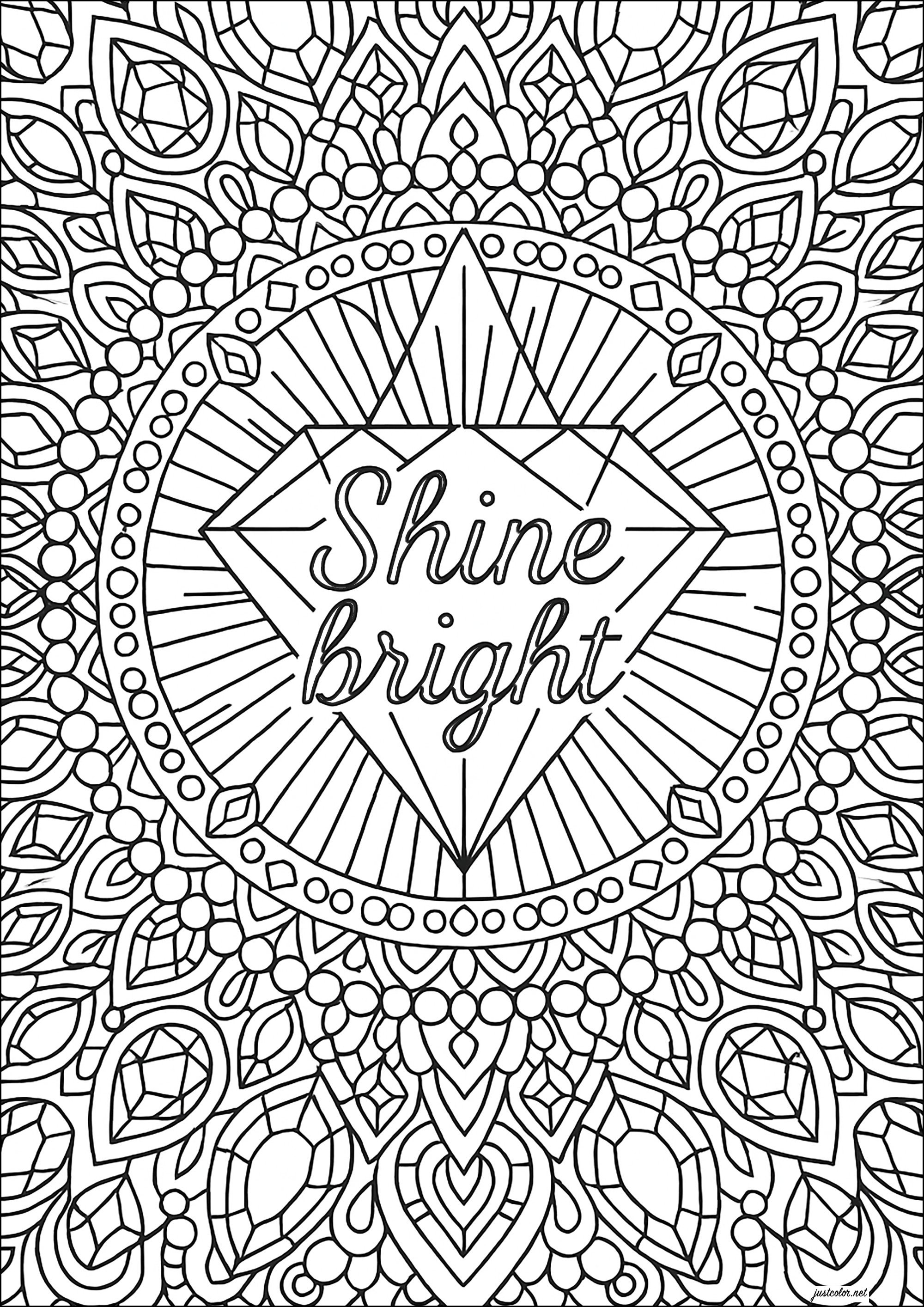 Shine bright (Printable Positive and inspiring quotes Coloring Page for adults)