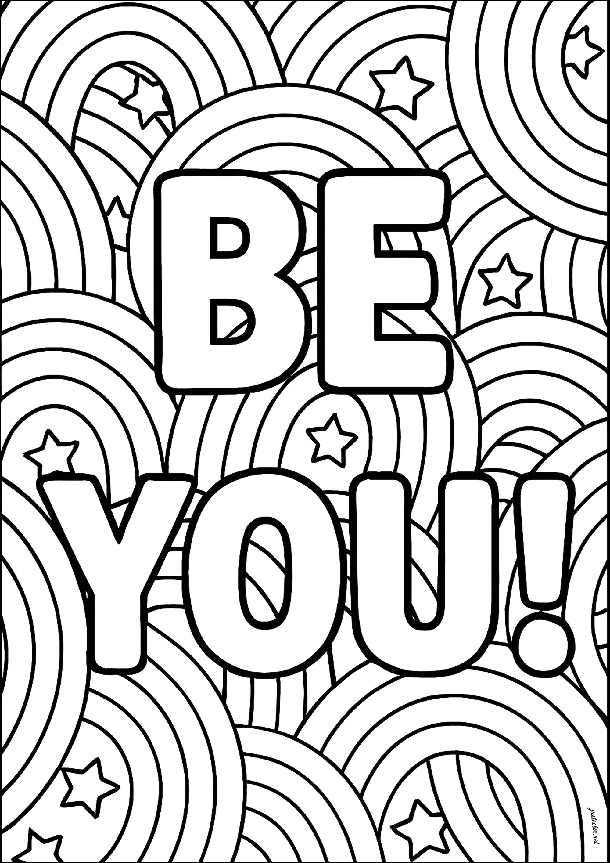Be You! (Printable Positive and inspiring quotes Coloring Page for adults)