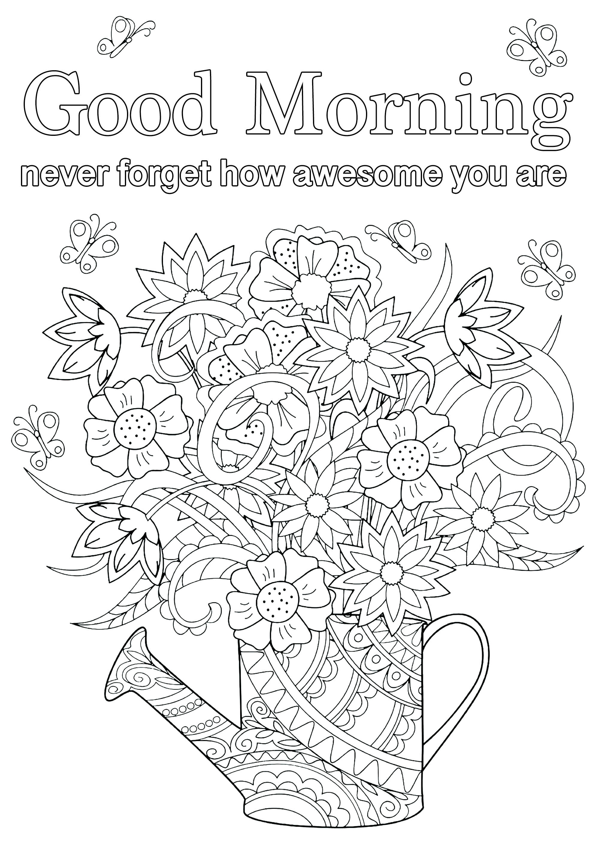 Download Good morning, never forget how awesome you are - Positive & inspiring quotes Adult Coloring Pages